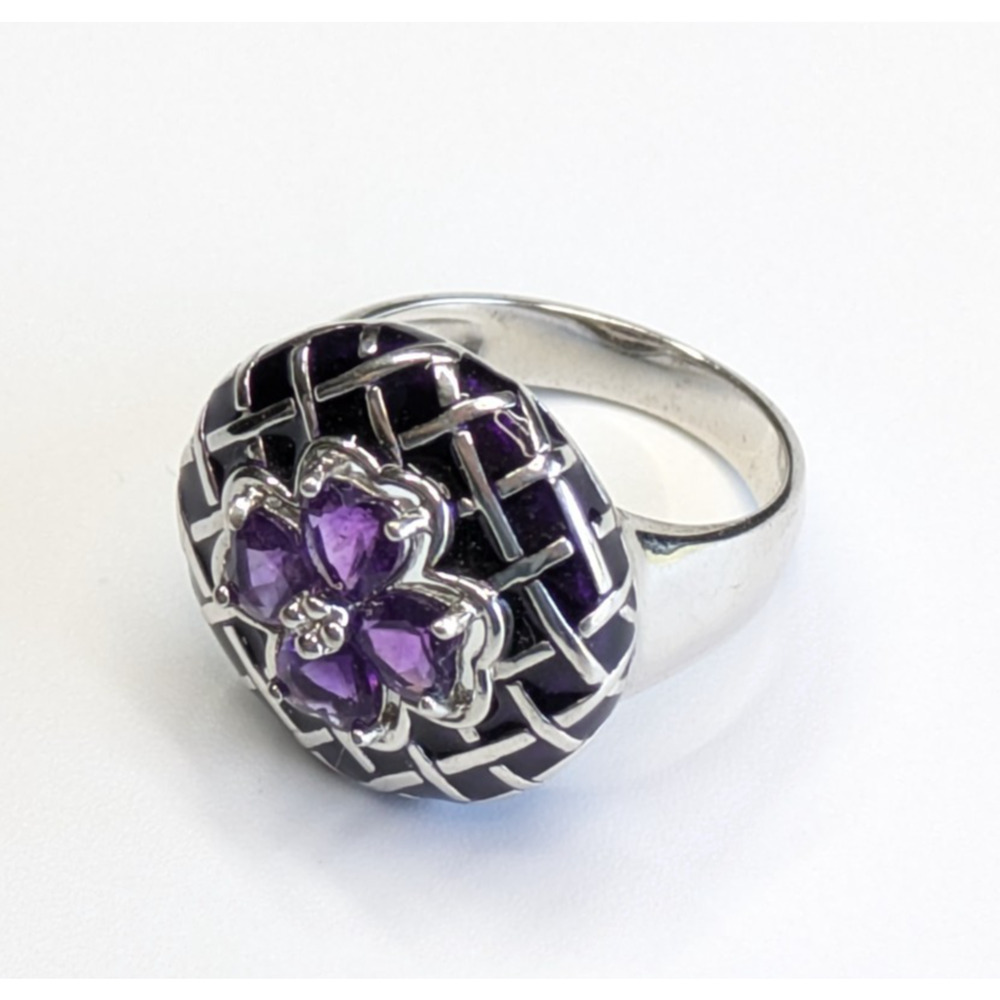 Ross Simons Amethyst Clover Sterling Silver Purple Enamel Statement Ring Sz 10